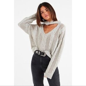 Urban Outfitters Gray Cable Knit Turtleneck Sweater